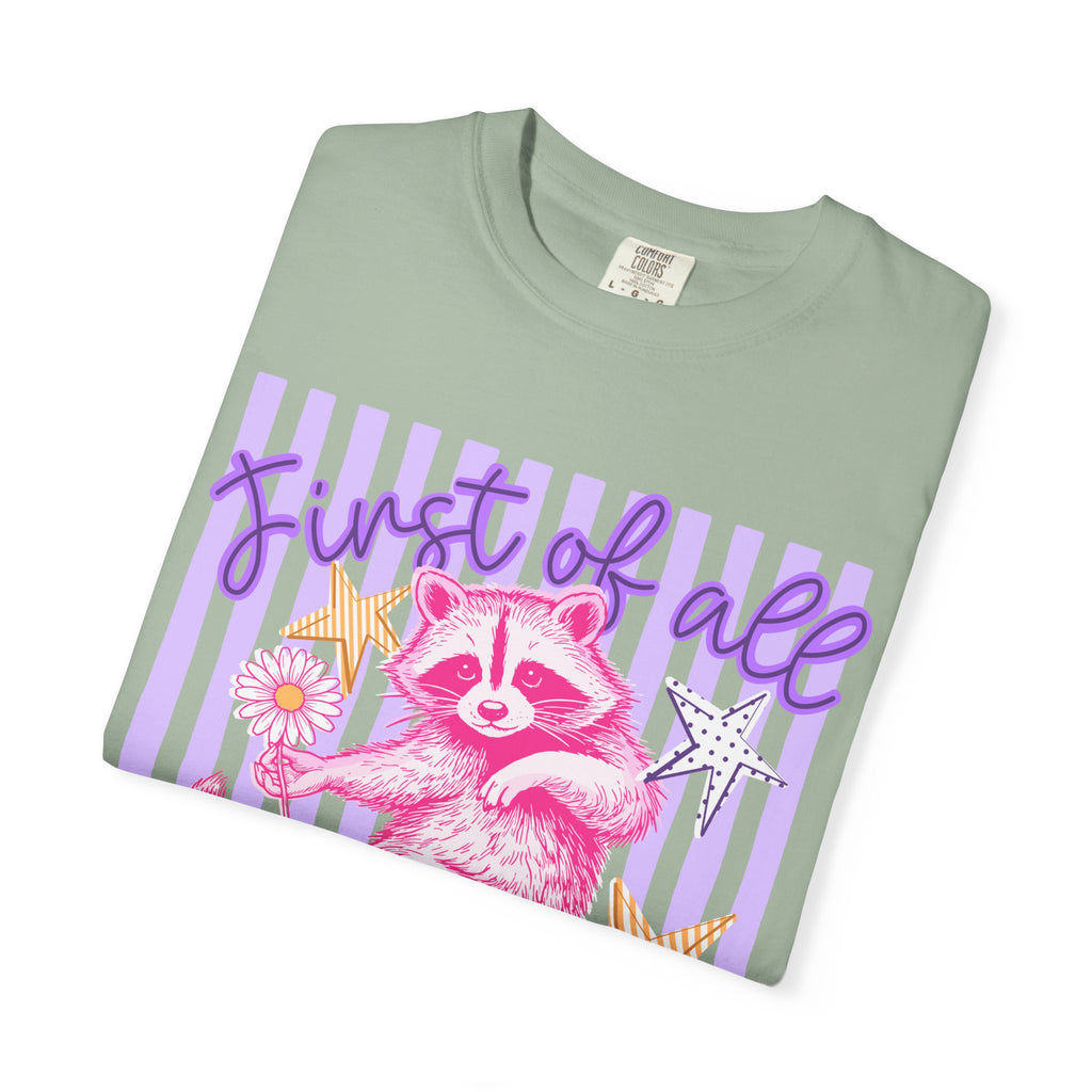Christian Graphic T-Shirt — "First of All Jesus Thinks I’m a Delight" Cute Raccoon