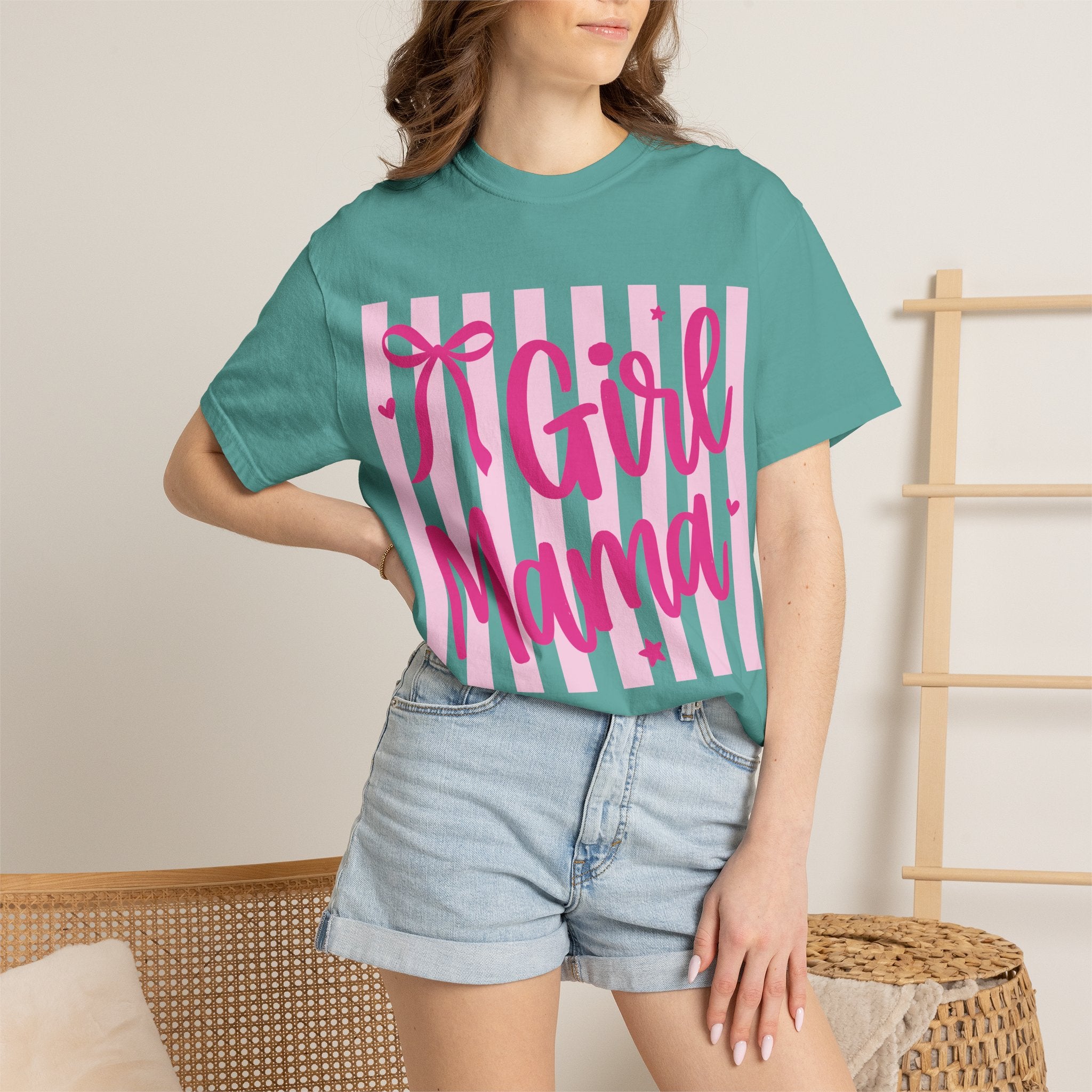 Girl Mama T-Shirt — Cute Pink Striped Mommy Tee