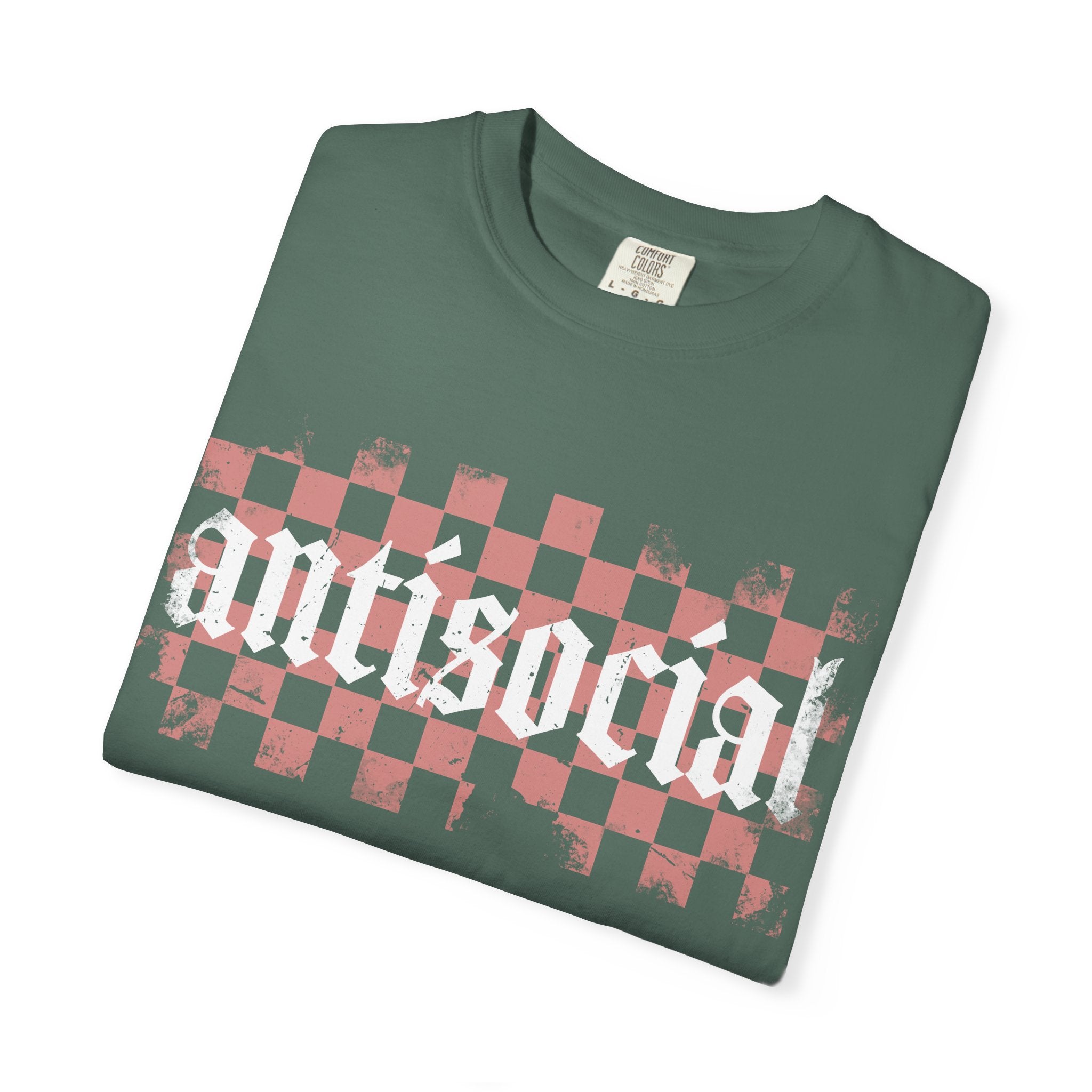 Checkerboard Vintage T-Shirt — Faded Red 'AMERICAN' Graphic