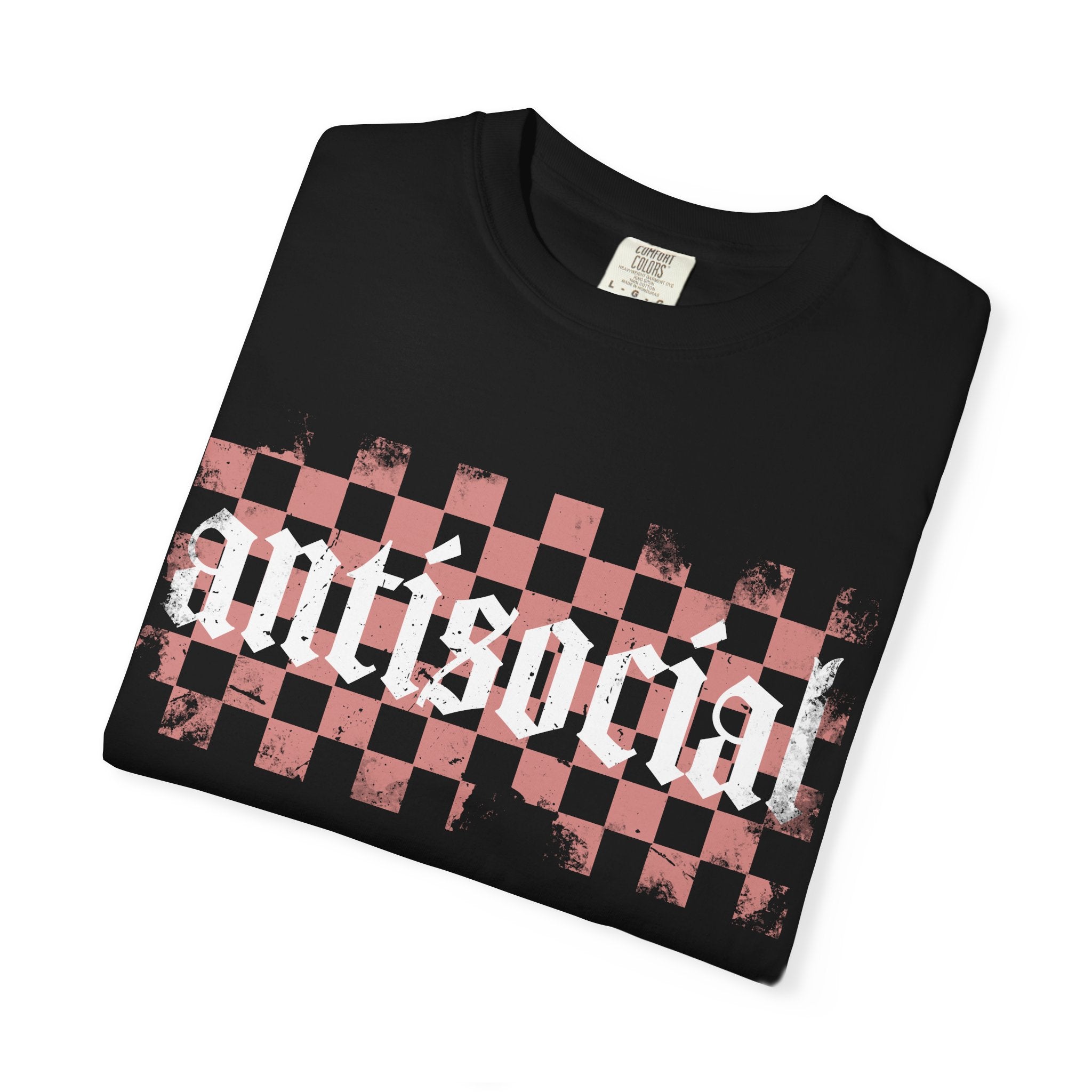 Checkerboard Vintage T-Shirt — Faded Red 'AMERICAN' Graphic