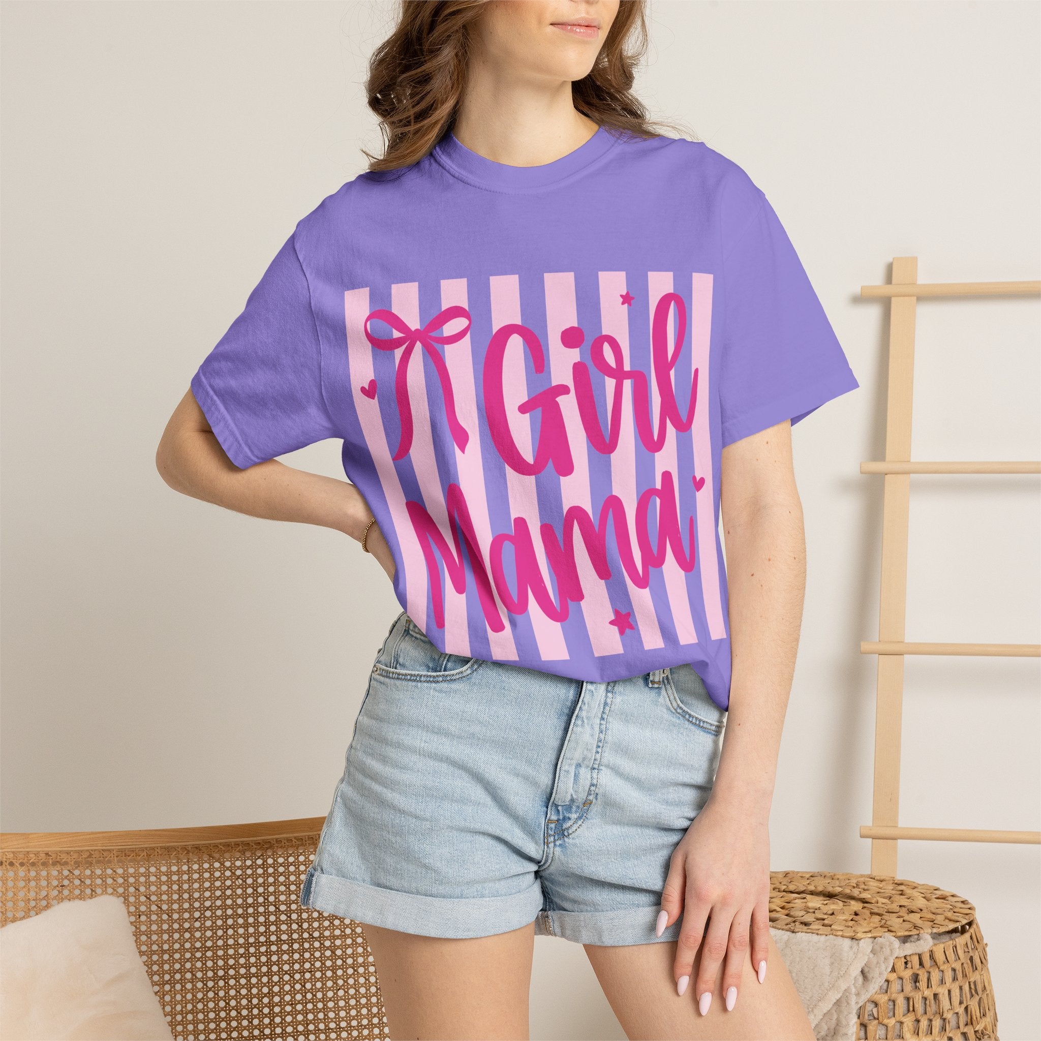 Girl Mama T-Shirt — Cute Pink Striped Mommy Tee
