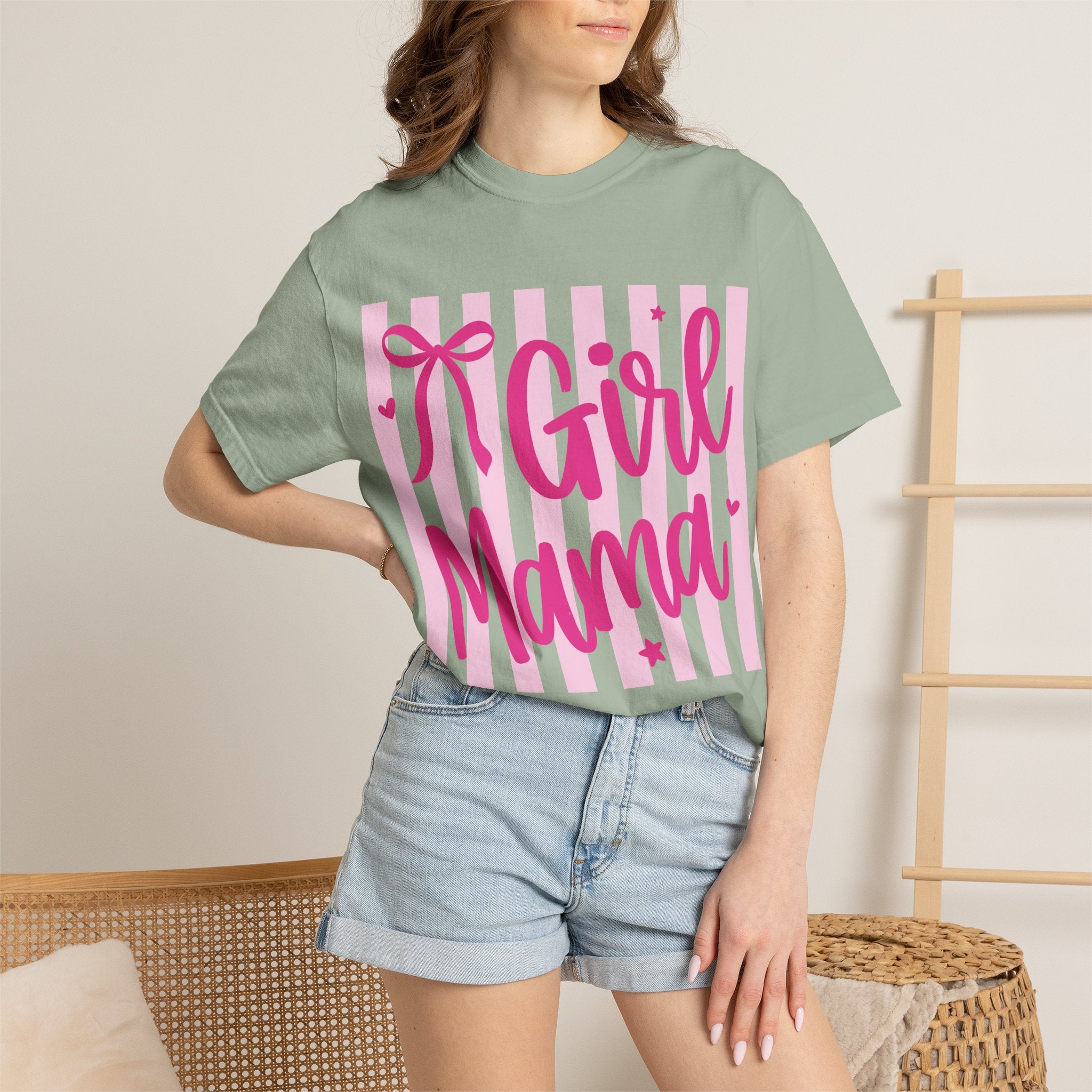 Girl Mama T-Shirt — Cute Pink Striped Mommy Tee