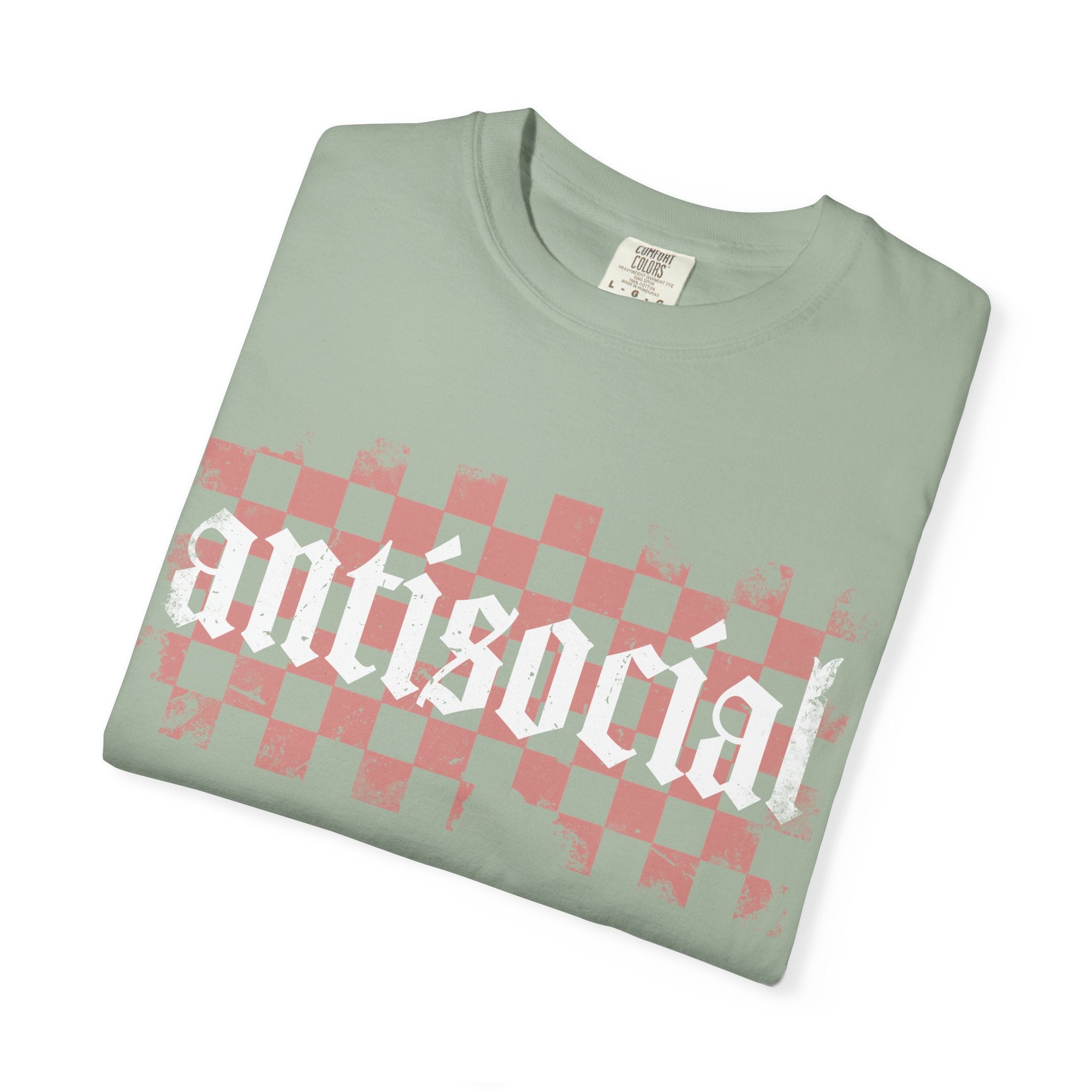 Checkerboard Vintage T-Shirt — Faded Red 'AMERICAN' Graphic