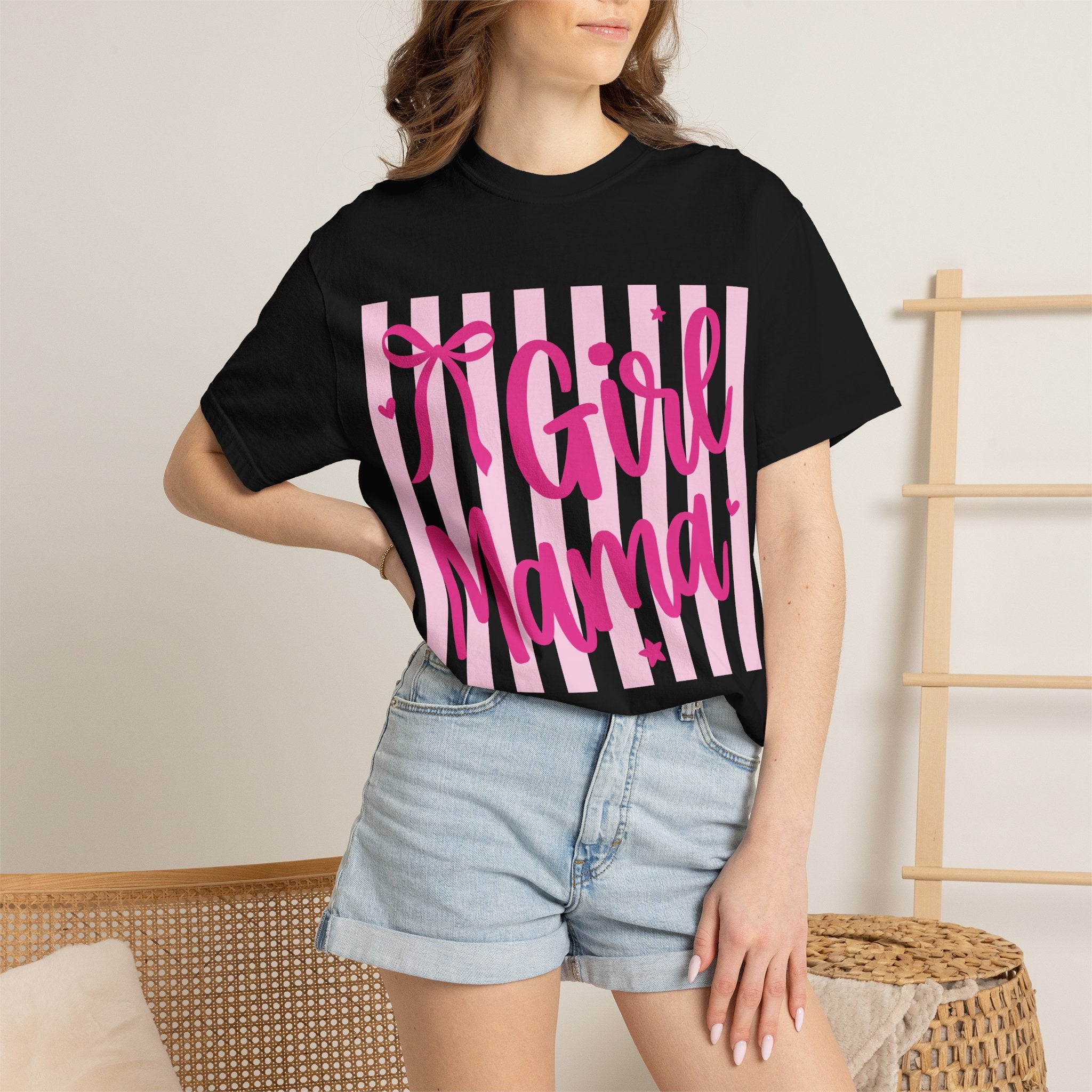 Girl Mama T-Shirt — Cute Pink Striped Mommy Tee
