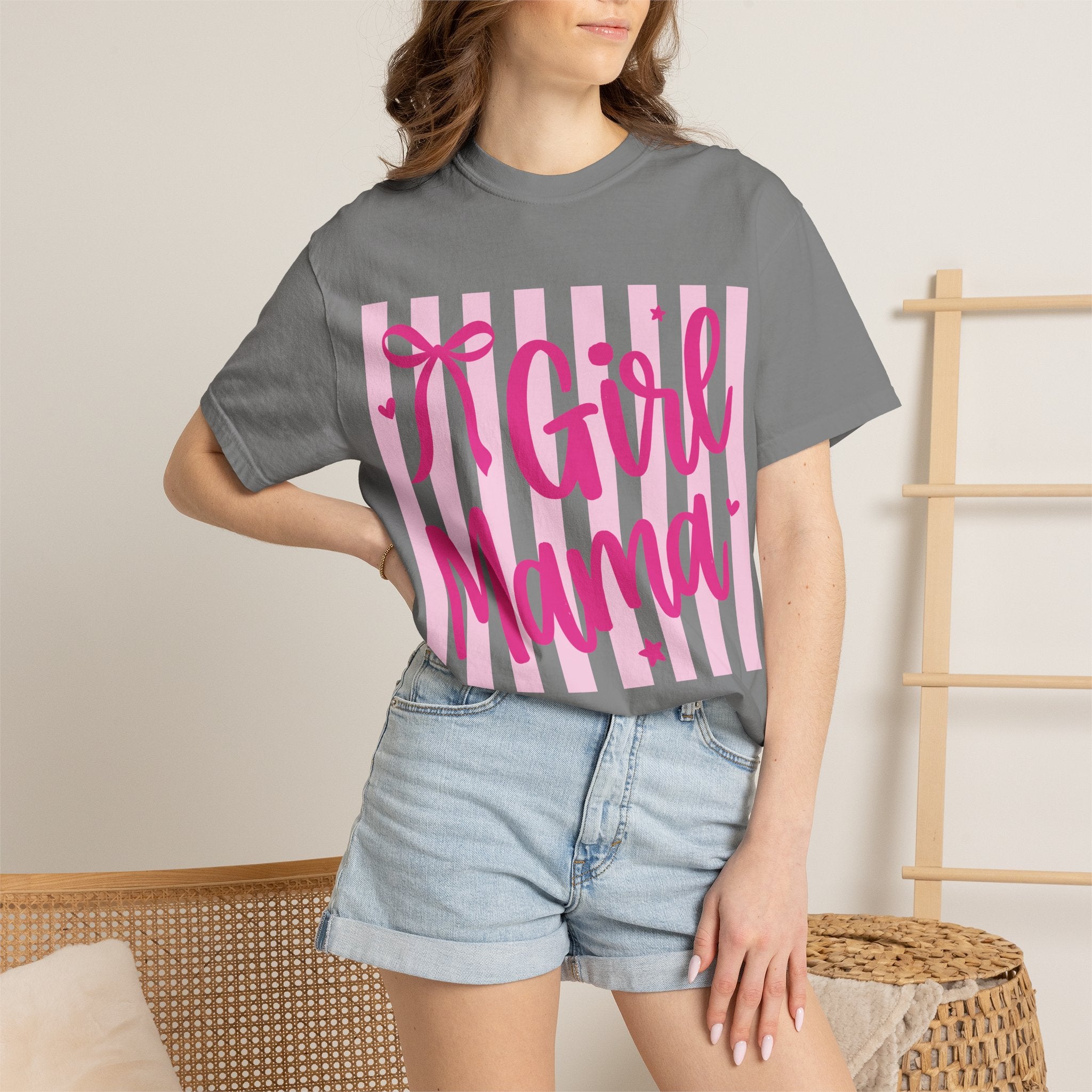 Girl Mama T-Shirt — Cute Pink Striped Mommy Tee