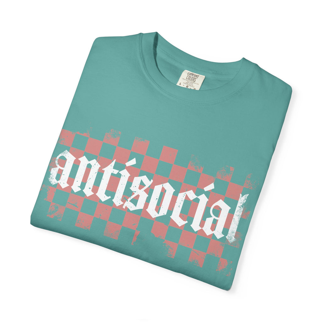 Checkerboard Vintage T-Shirt — Faded Red 'AMERICAN' Graphic
