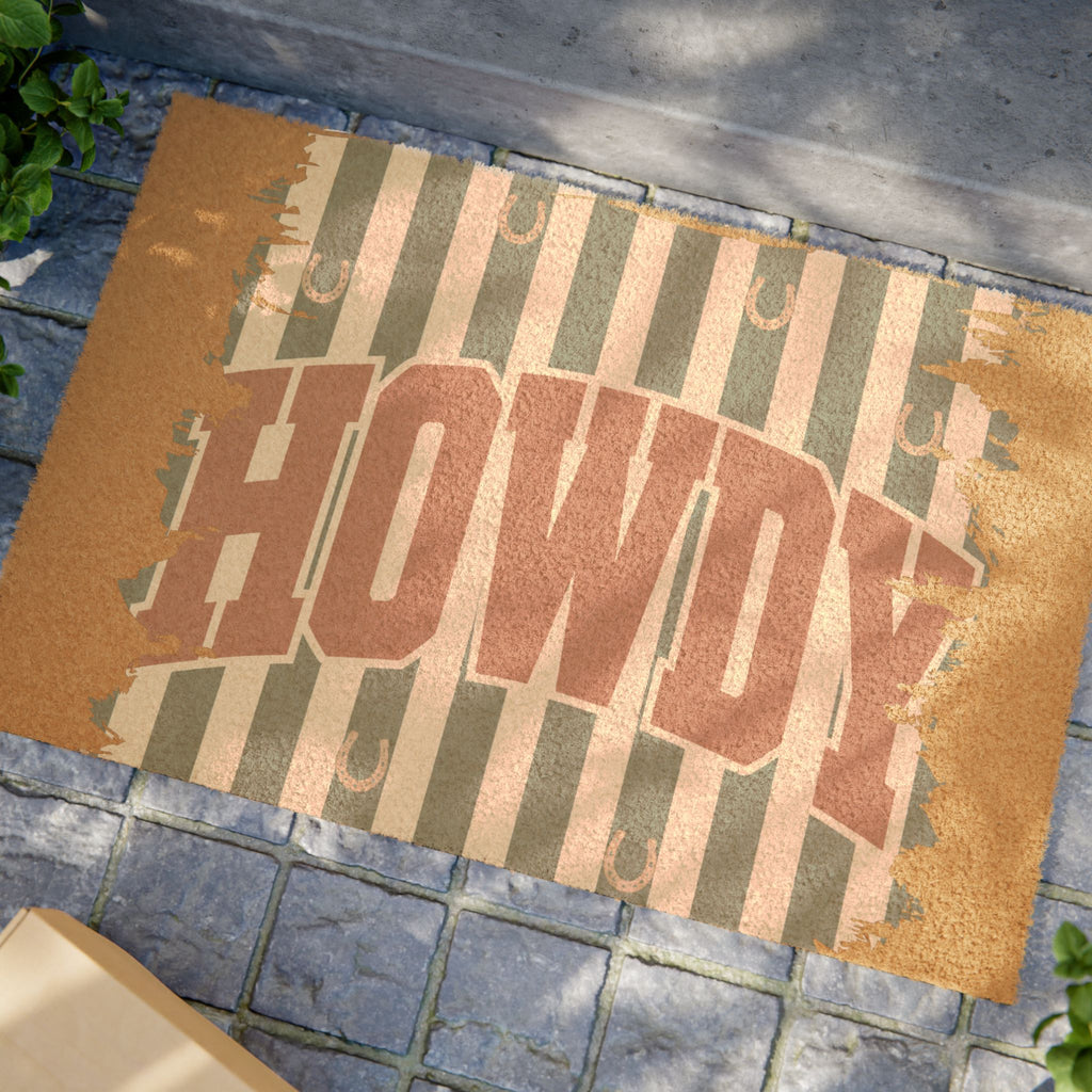 Howdy Rustic Striped Doormat — Western Welcome Coir Door Mat