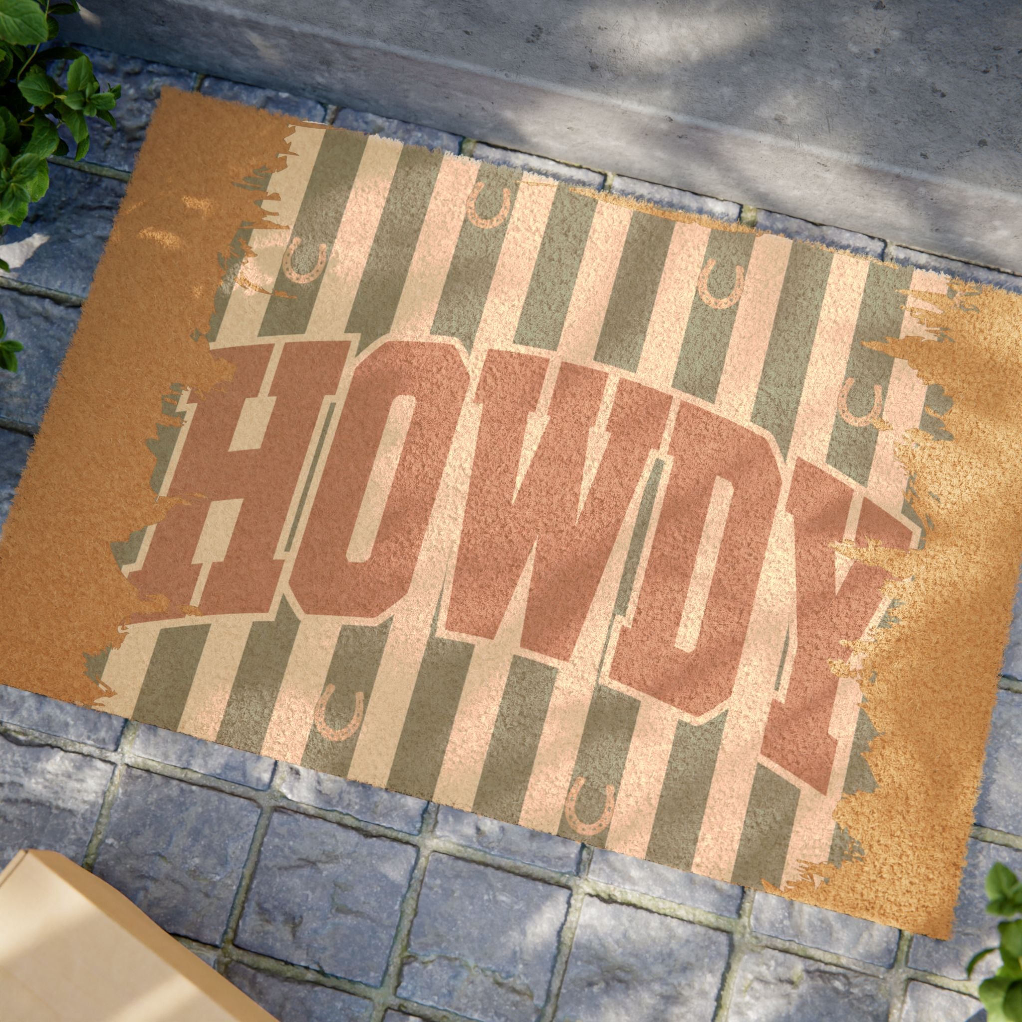 Howdy Rustic Striped Doormat — Western Welcome Coir Door Mat