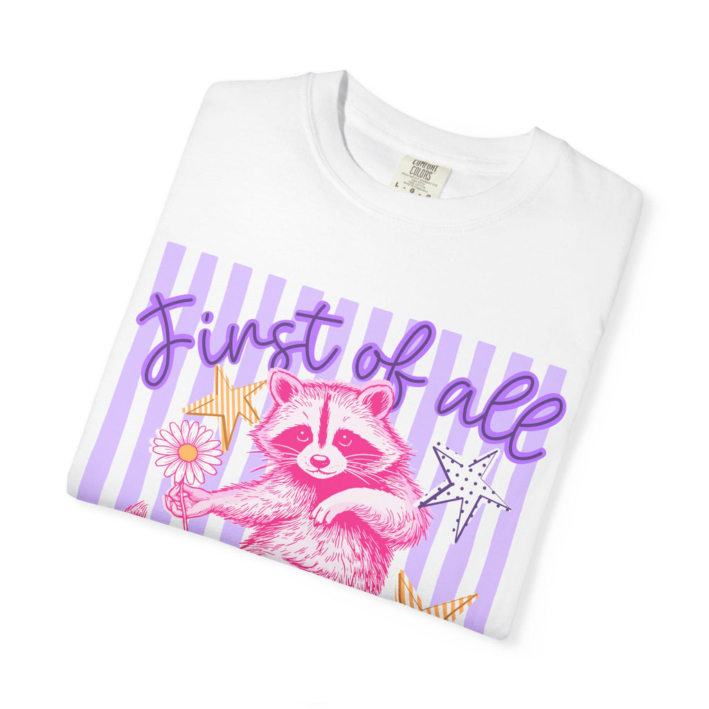 Christian Graphic T-Shirt — "First of All Jesus Thinks I’m a Delight" Cute Raccoon