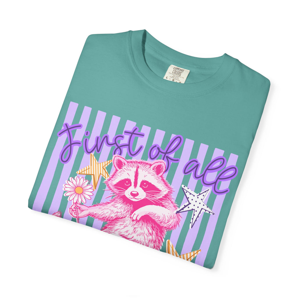 Christian Graphic T-Shirt — "First of All Jesus Thinks I’m a Delight" Cute Raccoon