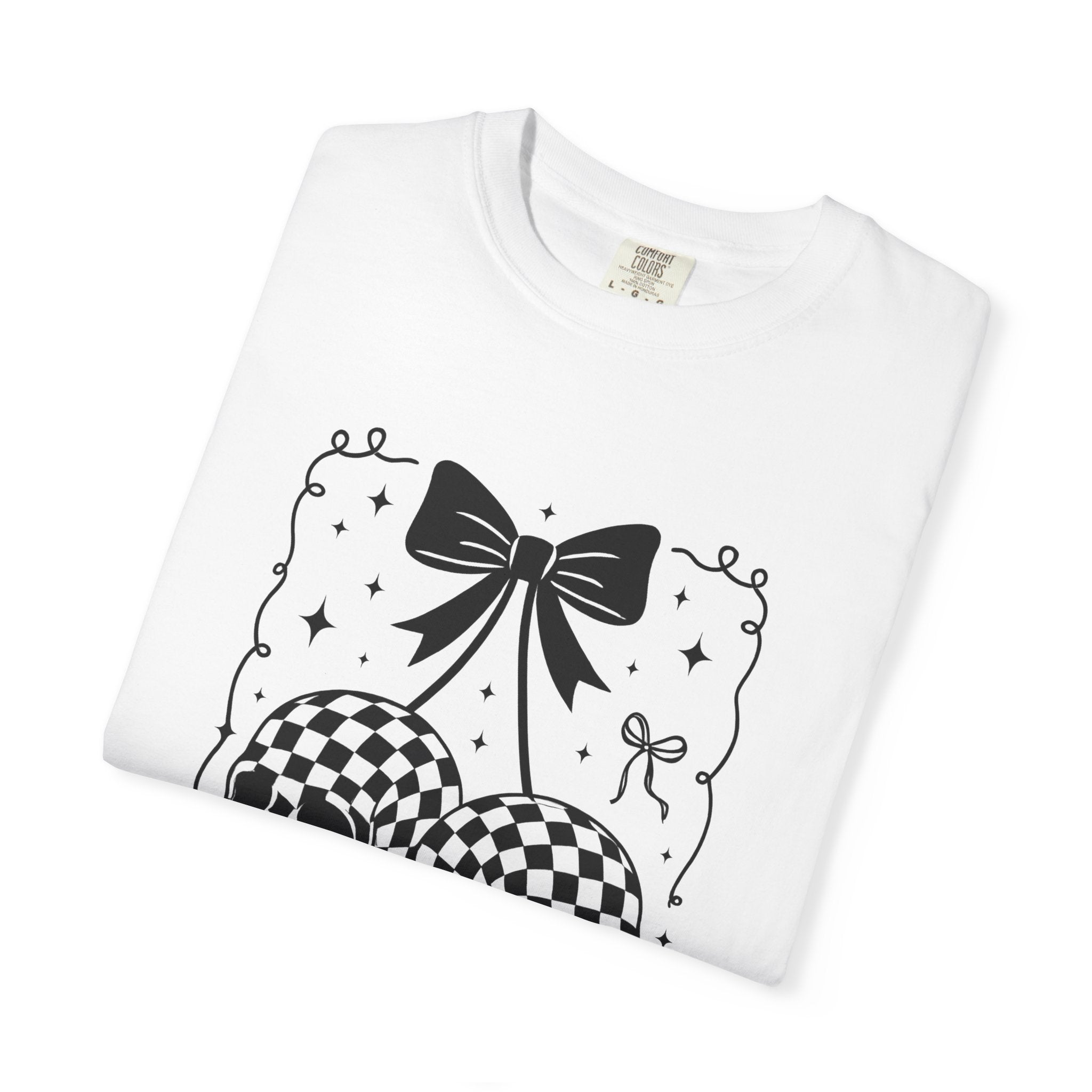 Skull Bow T-Shirt — Checkerboard Twin Skulls Graphic Tee