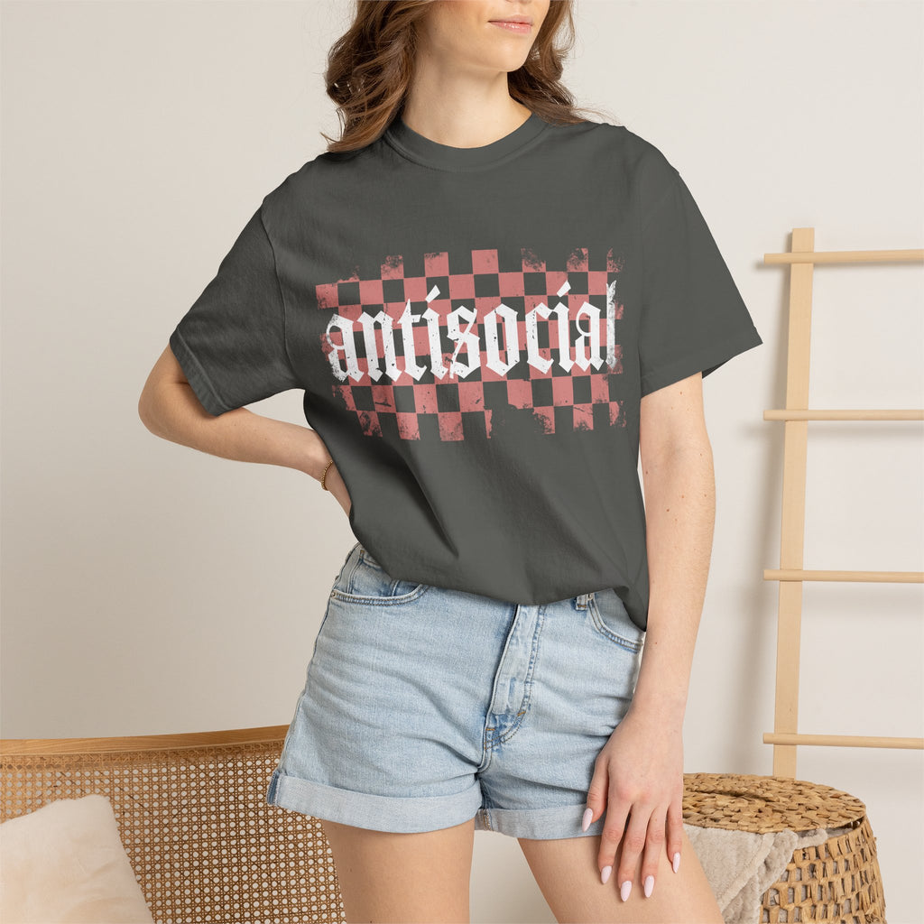 Checkerboard Vintage T-Shirt — Faded Red 'AMERICAN' Graphic