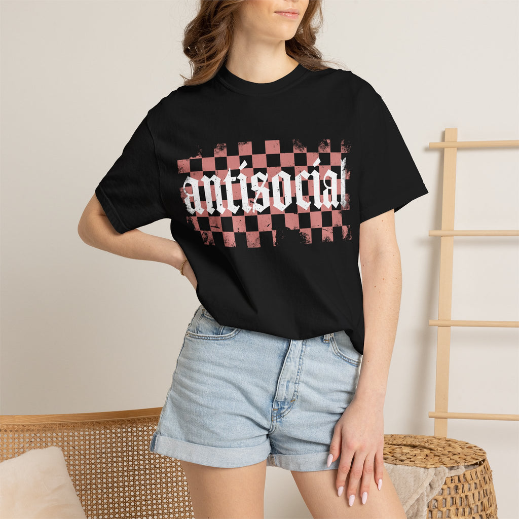 Checkerboard Vintage T-Shirt — Faded Red 'AMERICAN' Graphic