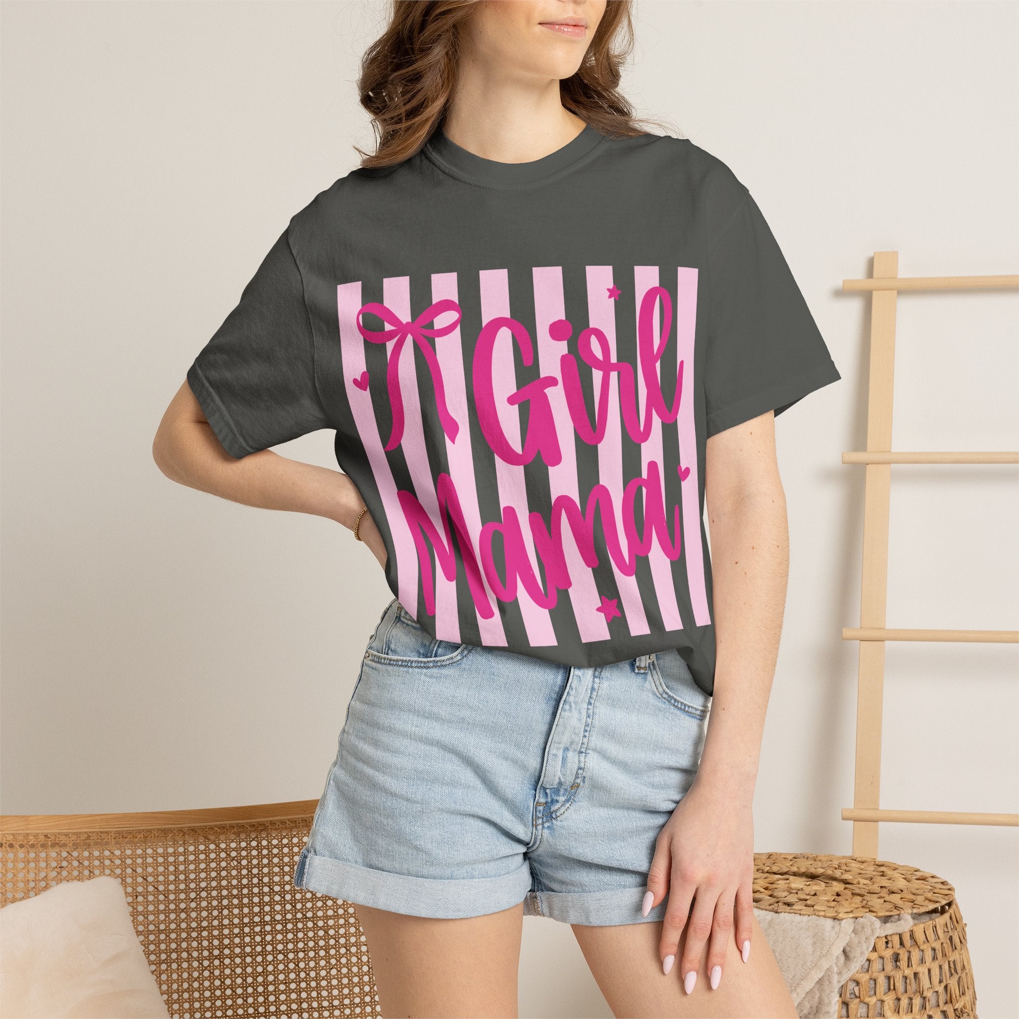 Girl Mama T-Shirt — Cute Pink Striped Mommy Tee