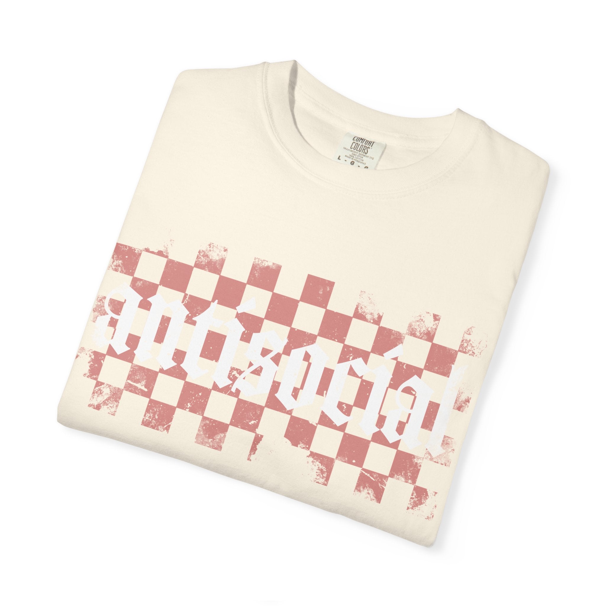 Checkerboard Vintage T-Shirt — Faded Red 'AMERICAN' Graphic