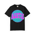 Auntie Checkerboard T-Shirt — Retro Neon 'AUNTIE' Graphic Tee